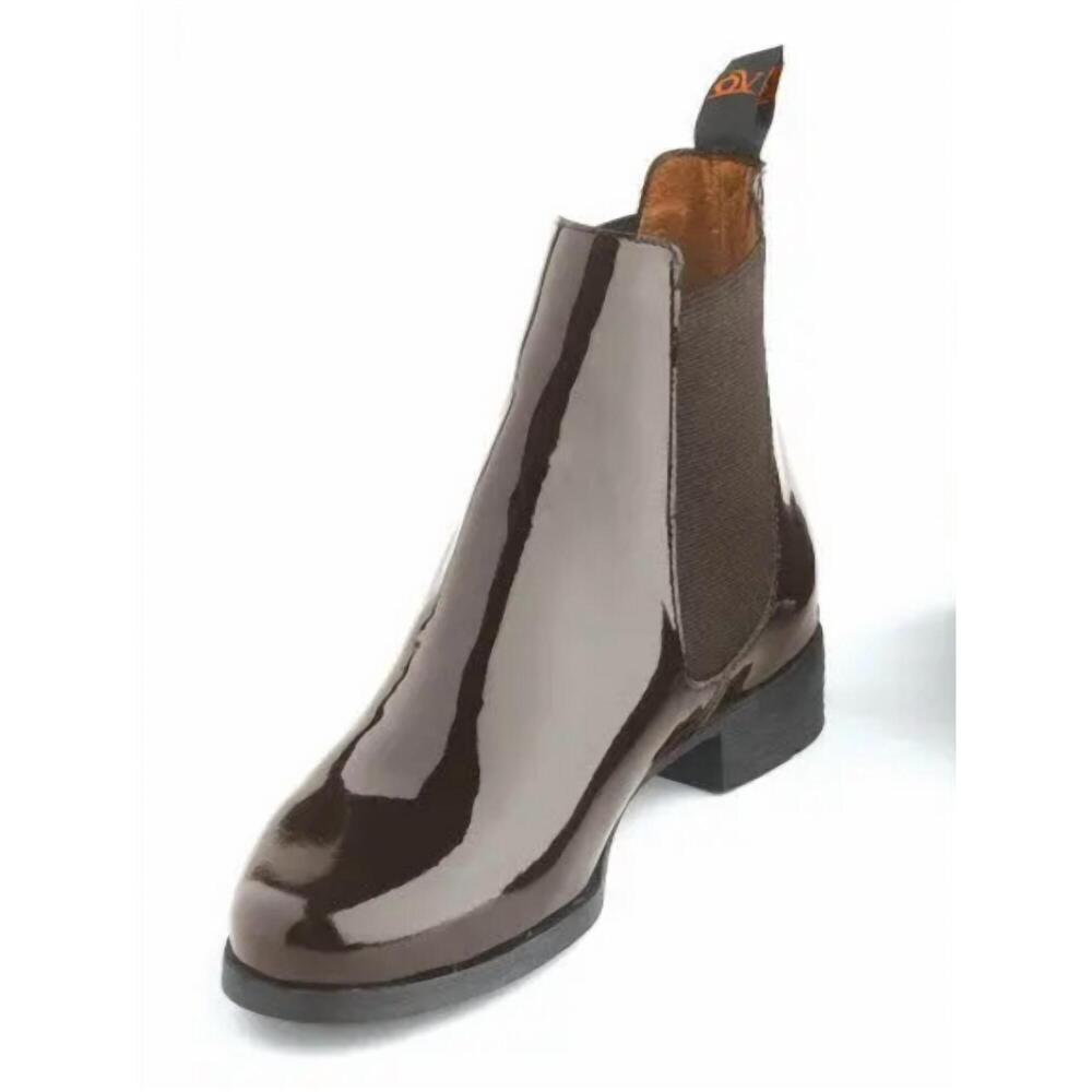 NEW OVATION women's finalist elastic side patent jodphur boots in brown